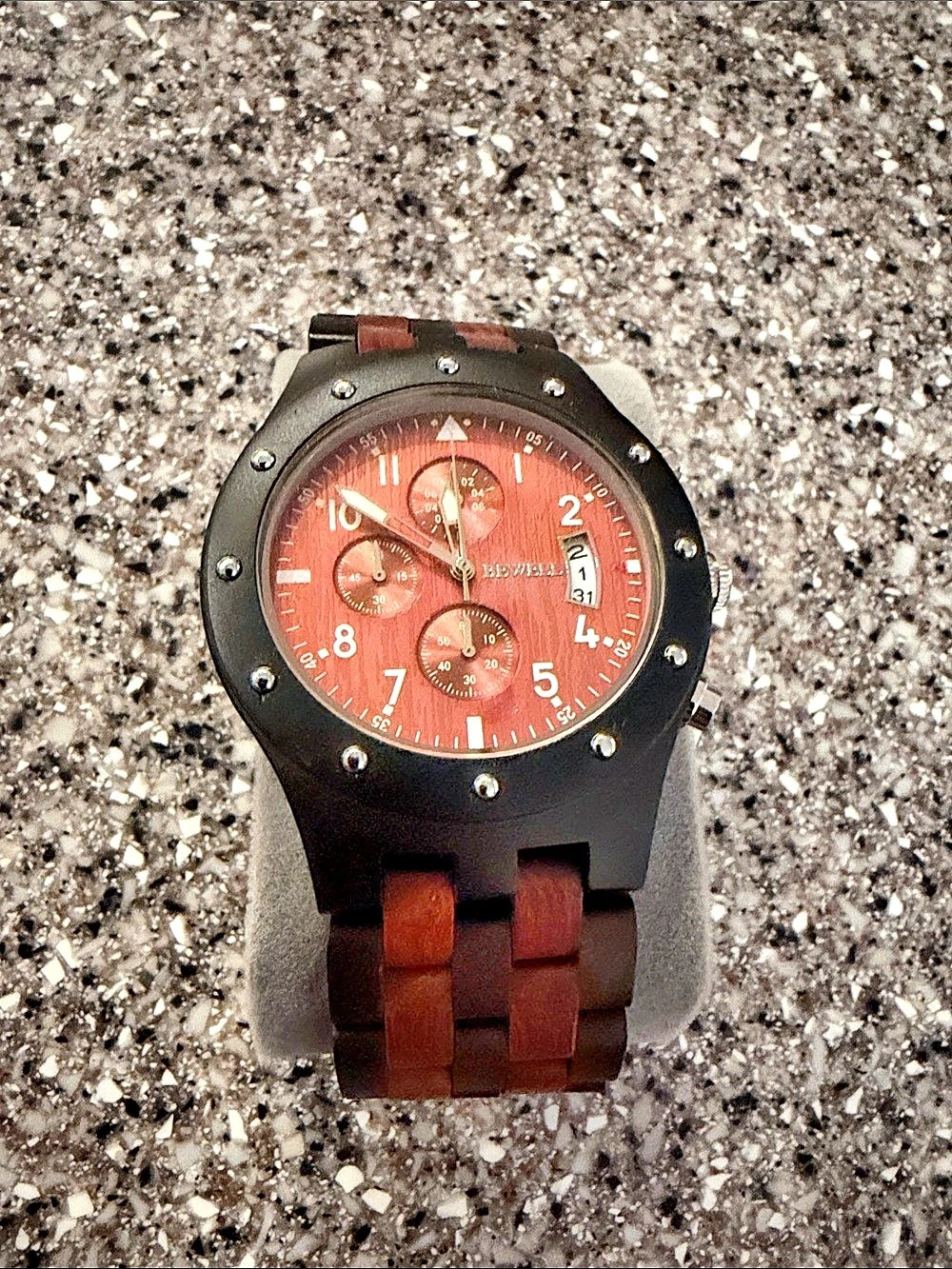 Bewell Thanatos Wooden Chronograph Watch Black & Brown